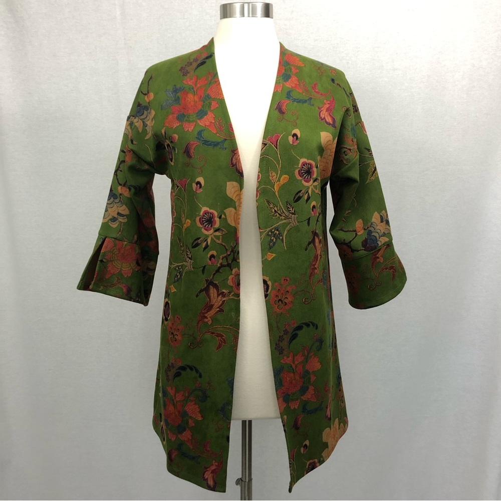 Ronnie Salloway Floral Print Green Duster Jacket Size Small